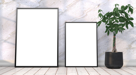 abstract mock up room with picture frame as template - 3D Illustration - 745732542