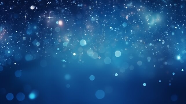 Blue Festive Christmas  elegant  abstract background with  bokeh lights and stars