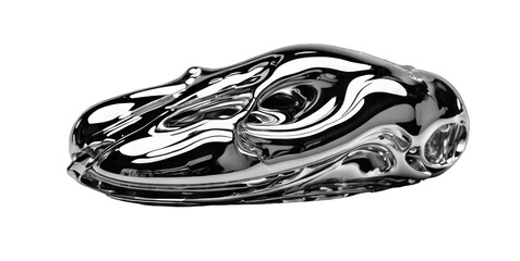 Chrome organic drop, metallic shiny element isolated on transparent background, PNG image. Freeform, molten metal.