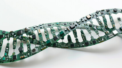 DNA shape made of computer components micro chips - obrazy, fototapety, plakaty
