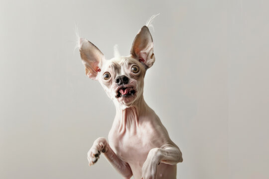 Energetic Hairless Dog Mid-Air with Ears Flapping - Captured in a Joyful Leap