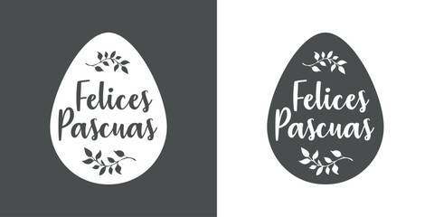Logo con texto manuscrito Felices Pascuas en español en silueta de huevo de Pascua	