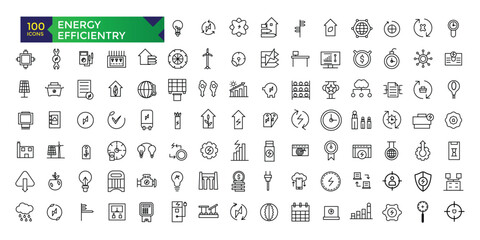 Fototapeta na wymiar Energy and Performance Vector Icon Set In Outline Style. Green Energy, Thin outline icons pack.