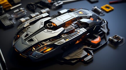 A unique perspective of a modular gaming mouse, highlighting its customizable components.