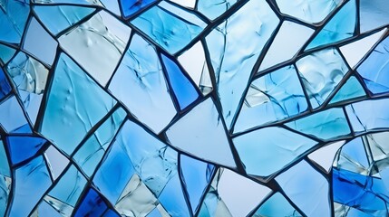 Fragment of broken blue stained-glass window. Macro photo