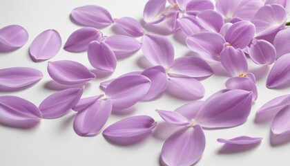 elegant collection of soft purple flower petals isolated on a white background 