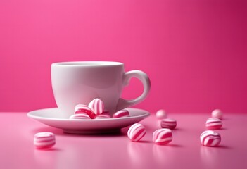 Fototapeta na wymiar White cup with pink candy