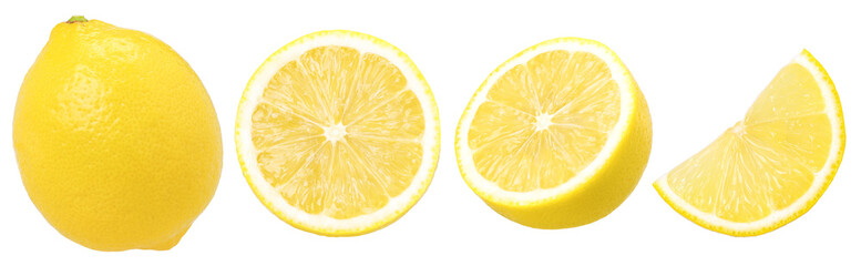 lemon fruit, slice and half isolated, Fresh and Juicy Lemon, transparent PNG, PNG format, cut out