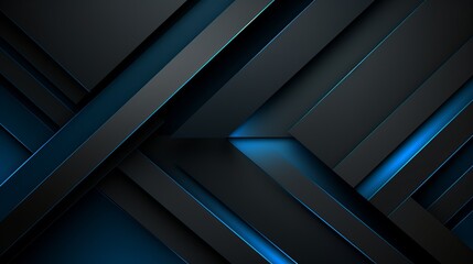 Modern black blue abstract background. Minimal. Color gradient. Dark. Web banner. Geometric shape. 3d effect. Lines stripes triangles. Design. Futuristic. Cut paper or metal effect. Luxury. Premium