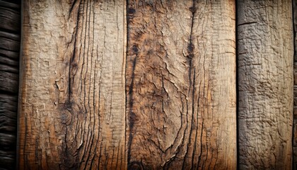 A weathered, rustic wood texture, with deep grooves and a rough, aged look