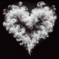 White magic heart in the form of smoke on a black background. Concept of love, Valentine's Day, self-sacrifice