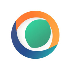 simple circular logo in blue, green and orange color, artistic, white inside and bench background сreated with Generative Ai