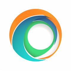 simple circular logo in blue, green and orange color, artistic, white inside and bench background сreated with Generative Ai