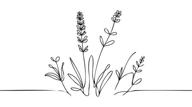 Single continuous line drawing of beauty fresh lavandula for garden logo.