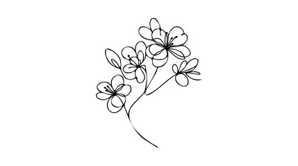 Hand drawn cherry blossom. Sakura branch with flower one continuous line art. Blooming Apple tree Vector illustration