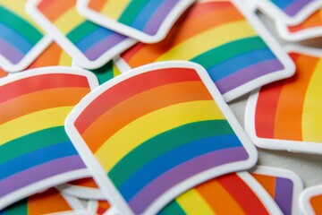 LGBTQ Sticker love imagination design. Rainbow thoughtful motive lgbtq pride sticker for market diversity Flag illustration. Colored lgbt parade artistic rendering. Gender speech luxuriant - obrazy, fototapety, plakaty