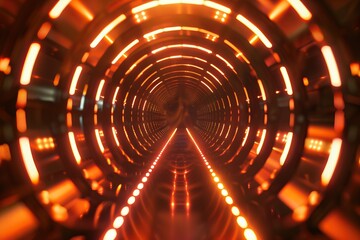 Infinite Tunnel Loop - A mesmerizing 3D illustration of an infinite tunnel loop, with patterns and lights that create a sense of endless motion and depth, symbolizing the journey of discovery - obrazy, fototapety, plakaty