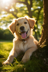 Adorable Golden Retriever Puppy Enjoying Summer Day in the Park