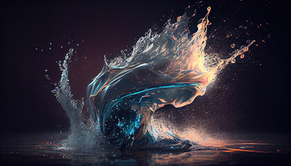 Beautiful water splash backdrop. AI render