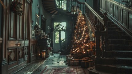 A Victorian ghost Christmas party in an ancient, haunted mansion.