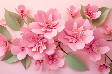 fresh pink flower paper with leaves in the style of p