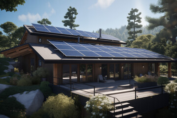 Solar panels on house roof. Renewable energy. Energy saving. Installation of solar panels on house. Electricity with the sun.
