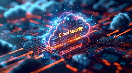 a high-tech banner design where the text Cloud Security seamlessly integrates with a digital lock, symbolizing the robust encryption and protection mechanisms in cutting-edge cloud security. 
