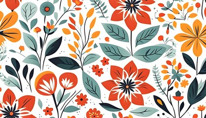 Fototapeta na wymiar Flower Pattern in Scandinavian Art Style Background Wallpaper