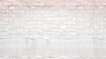 Painted pink white pearl brick wall and marble floor of podium for product , futuristic interior with empty space, abstract background, fashion podium, gradient colours 3D rendering.