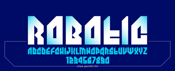 Naklejka na ściany i meble Urban massive geometric font for logos and emblems, minimal strong vector typeface, typography with no round elements, only corners and straight lines geometry.