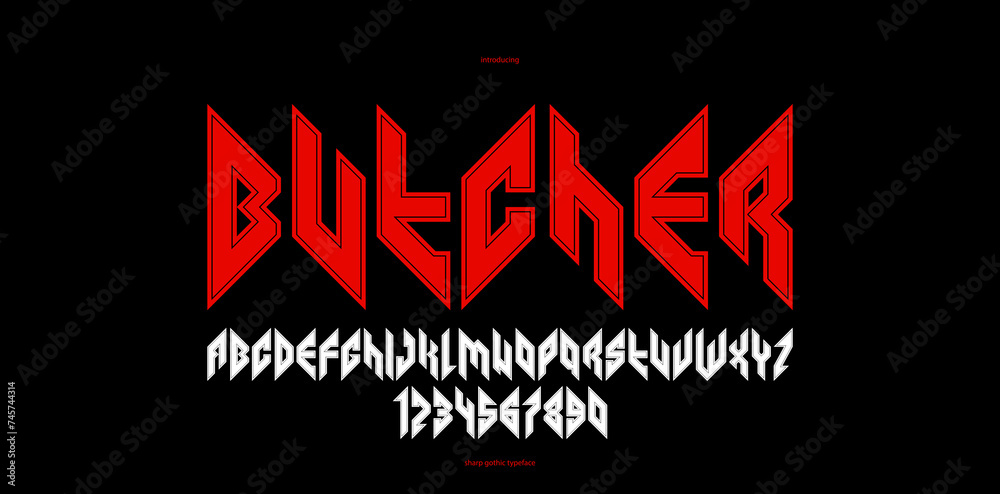 Fototapete sharp and bold gothic font for logo creation of for headlines, edgy geometric modern vector typeface