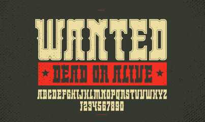 Massive serif font in American style, wild west saloon and western vector typography for logos, bold typeface in vintage America style, display font for posters and headlines. - 745744310