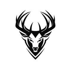 Fototapeta premium A simple logo black and white vector silhouette Deer cartoon, humourous, fine lines, white background сreated with Generative Ai