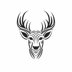 A simple logo black and white vector silhouette Deer cartoon, humourous, fine lines, white background сreated with Generative Ai
