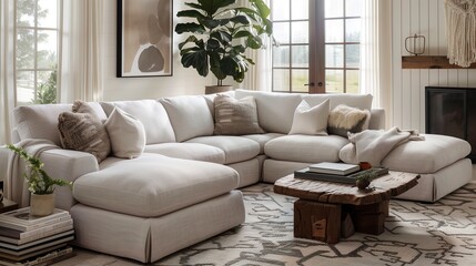 A sectional sofa with a built-in chaise lounge, perfect for lazy Sunday afternoons and movie marathons.