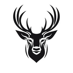 A simple logo black and white vector silhouette Deer cartoon, humourous, fine lines, white background сreated with Generative Ai