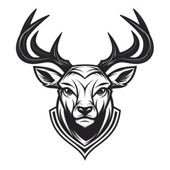 A simple logo black and white vector silhouette Deer cartoon, humourous, fine lines, white background сreated with Generative Ai