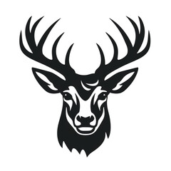 Obraz premium A simple logo black and white vector silhouette Deer cartoon, humourous, fine lines, white background сreated with Generative Ai