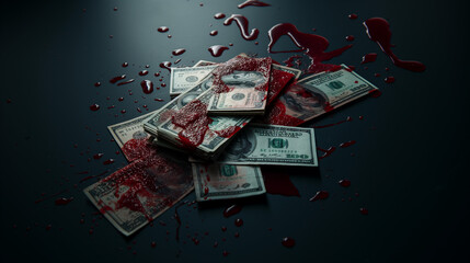 Money covered in blood