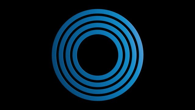 Four Blue Concentric Circles Structure Growing and Shrinking. Seamless Motion. Isolated on Black Background