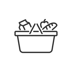 A shopping basket of groceries, linear icon. Line with editable stroke