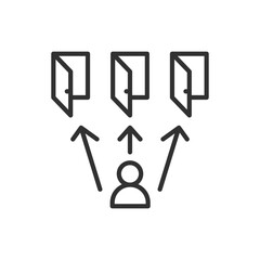 Making a decision, linear icon. Choosing the path and direction. Choosing which door to walk through. Line with editable stroke