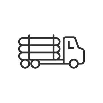 Log truck, linear icon, timber truck. Line with editable stroke