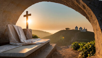 Fototapeta premium Empty tomb of Jesus, religious concept