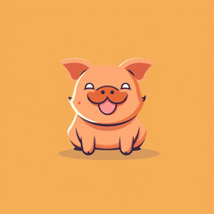 Fototapeta premium Pig, smiling simple, flat, low detail, smooth, minimal, bright colors, straight design, bright backgrounds сreated with Generative Ai