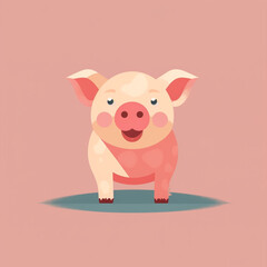 Fototapeta premium Pig, smiling simple, flat, low detail, smooth, minimal, bright colors, straight design, bright backgrounds сreated with Generative Ai