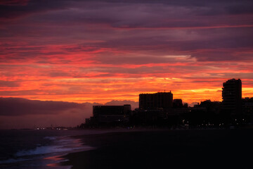 Sunset at the costa del Sol Beach, in Malaga.