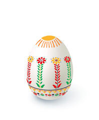 Floral motif painted Easter egg over white background, vector illustration