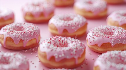 Sugar-glazed sweet donuts texture background. Generative AI