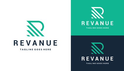 Initial Letter R with Bar Chart Statistics For Business Finance Marketing Logo Design